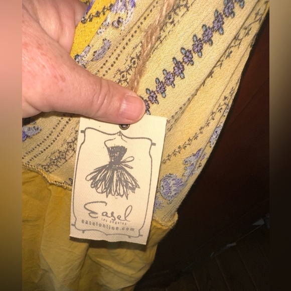 Easel large French yellow and lavender maxi sundress with pockets.crochet lace - Picture 8 of 15